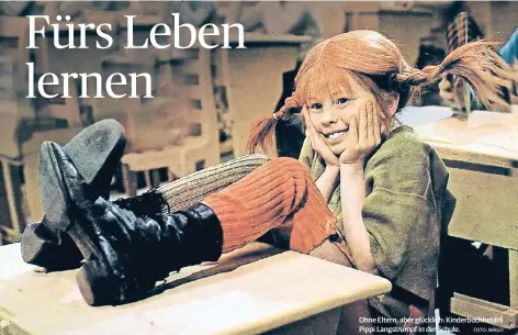  ??  ?? Ohne Eltern, aber glücklich: Kinderbuch­heldin Pippi Langstrump­f in der Schule.