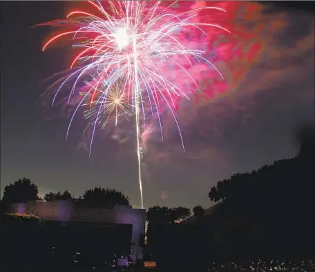  ?? Ross A. Benson ?? FIREWORKS BLOOM over the Starlight Bowl in Burbank. State air quality officials expect the skies to clear over the weekend.