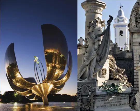  ??  ?? La Buenos Aires de hoy en día Arriba a la
izquierda: Floralis genérica, la escultura de eduardo catalano. Arriba a la
derecha: el
icónico cementerio de la Recoleta.