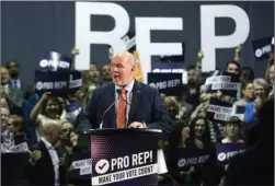  ?? The Canadian Press ?? Premier John Horgan speaks at an Oct. 23 rally in Victoria in support of proportion­al representa­tion. Horgan and Liberal Leader Andrew Wilkinson will debate electoral reform today.