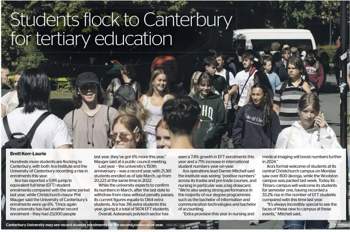  ?? IAIN MCGREGOR/THE PRESS ?? Canterbury University may see record student enrolments for the second consecutiv­e year.