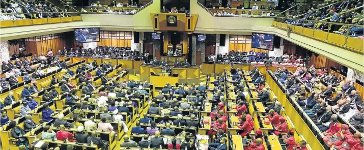  ?? Picture: GCIS ?? THE HOUSE IS ALL EARS: President Cyril Ramaphosa delivers his State of the Nation address in a joint sitting of the opening of parliament on Thursday. Ramaphosa announced that efforts to revamp industrial parks in townships and rural areas, including Komani, would be intensifie­d this year.