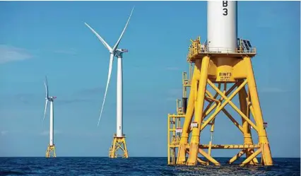  ?? Michael Dwyer / Associated Press ?? Block Island Wind Farm in Rhode Island, the nation’s first commercial offshore wind farm, was met with resistance when it was proposed. Now, other states are following suit.