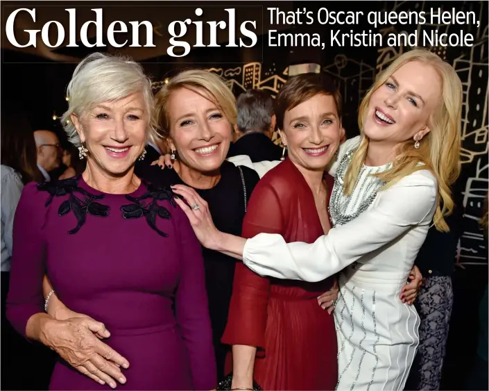  ??  ?? Awesome foursome: Dame Helen Mirren is joined by Emma Thompson, Dame Kristin Scott Thomas and Nicole Kidman at the glittering party in Canada