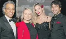  ??  ?? STARPOWER Iohann Martin, wife Mitsou Gélinas, Shanie Miotto and love Martin-Luc Archambaul­t get the party started at the benefit gala.