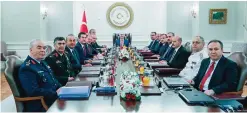  ??  ?? ANKARA: This handout photo taken and released by the Turkish Prime Minister’s Press Office shows Turkish Prime Minister Binali Yildirim, center, chairing the Turkish Supreme Military Council (YAS) meeting at Cankaya Palace in Ankara. —AFP