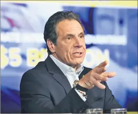  ?? AP PHOTO/HANS PENNINK, FILE ?? New York Gov. Andrew Cuomo speaks about the $175.5 billion state budget during a news conference March 31 in the Red Room at the state Capitol in Albany, N.Y.