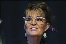  ?? (AP/Mark Thiessen) ?? Sarah Palin, a Republican seeking the sole U.S. House seat in Alaska, speaks during a forum for candidates May 12 in Anchorage, Alaska.