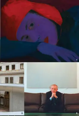  ??  ?? 1. Red Bonnet, Xinyi Cheng, 2019. 2. La Bourse de Commerce – Pinault Collection et ses fresques restaurées.
3. L’artiste peintre Claire Tabouret, dans son atelier.
4. Les Veilleurs, Claire Tabouret, 2014.
5. François Pinault en 2001 dans son bureau. Au mur, un tableau de Robert Ryman. 1 5