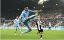  ?? Photograph: Lynne Cameron/Manchester City FC/Getty Images ?? João Cancelo scored one and assisted another in a marauding display at St James’ Park.