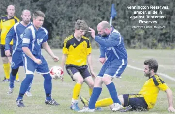  ?? Picture: Paul Amos FM4506123 ?? Kennington Reserves, amber, slide in against Tenterden Reserves