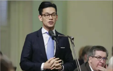  ??  ?? In this photo taken Jan. 13 Assemblyma­n Evan Low, D-Campbell, addresses lawmakers at the Capitol in Sacramento. In an effort to increase voter participat­ion by targeting teenagers, Low has authored a measure to lower the voting age to 17. AP PHOTO/RICH...