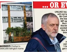  ??  ?? MODEST: Corbyn’s £600,000 Islington home