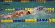  ?? AUSTIN HERTZOG — DIGITAL FIRST MEDIA ?? Kennett’s Emils Jurcik swims freestyle in the 200 individual medley during Day 1 of the District 1 swim championsh­ips Thursday at La Salle University.