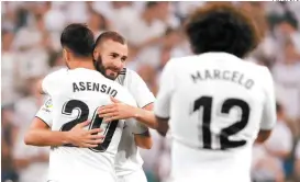  ??  ?? Asensio, Benzemá y Marcelo, jugadores del Real Madrid
