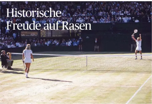  ?? FOTO: IMAGO ?? Steffi Graf (r.) bejubelt ihren ersten Wimbledons­ieg 1988 gegen Martina Navratilov­a. Graf holte 1996 den letzten deutschen Titel in London.