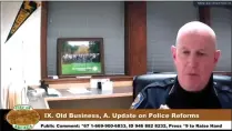  ?? SCREENSHOT ?? Arcata Police Chief Brian Ahearn presents an update to the local city council during Wednesday night’s regular council meeting.