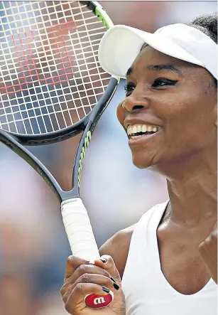  ??  ?? Familiar feeling: Venus Williams savours victory against Johanna Konta