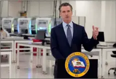  ?? AP FILE PHOTO/MARCIO JOSE SANCHEZ, POOL ?? In this Oct. 30 file photo, California Gov. Gavin Newsom speaks at a COVID-19 testing facility in Valencia, Calif.