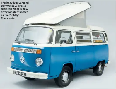  ??  ?? The heavily revamped Bay Window Type 2 replaced what is now affectiona­tely known as the 'Splitty' Transporte­r.