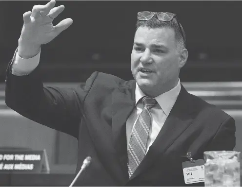  ?? ADRIAN WYLD / THE CANADIAN PRESS ?? Former NHLer Eric Lindros was in Ottawa Wednesday to appear at the House of Commons’ Health committee on sports-related concussion­s.