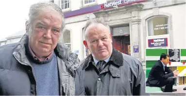  ??  ?? Councillor­s William Thomas Hughes and Aled Morris Jones outside the NatWest bank in Amlwch. Below, Rhun ap Iorwerth AM met senior NatWest management on Friday