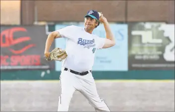  ?? Hearst Connecticu­t Media file photo ?? Bridgeport Bluefish legend Mike Porzio delivers a pitch during the Bridgeport Bluefish 20th anniversar­y Legends Game at the Ballpark at Harbor Yard on Aug. 5, 2017, in Bridgeport.