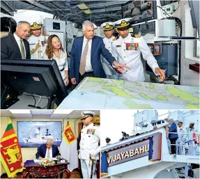  ?? ?? President Ranil Wickremesi­nghe at the event: The former US Coast Guard Cutter Don Munro, now SLNS ‘Vijayabahu’