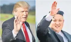  ??  ?? File photo shows Trump at Morristown, New Jersey, Municipal Airport and Jong-Un waving following a military parade in Pyongyang. — AFP photo