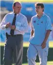  ??  ?? Steve and son Mat Rogers together at Shark Park in 1999.