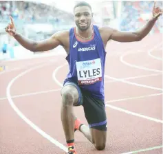  ?? — AFP photo ?? Noah Lyles from Team Americas reacts after the 100m Men race at the IAAF Continenta­l Cup in Ostrava