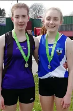  ??  ?? Ciara Martin and Eimear Fortune were first and second respective­ly in the girls’ Under-16 800m in Ferrybank.