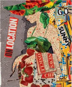  ?? ?? On Location, pure collage on mixed-media paper, 11 13¾in (28 35cm). Note the use of various patterned papers here to create form, and words to tell a story. This form of collage can give great pleasure and allow the imaginatio­n to be fully engaged