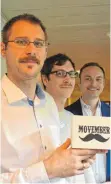  ?? FOTO: ABU ?? Neuerdings mit Bart: Assistenza­rzt Dr. Björn Brenner, Assistenza­rzt Dr. Christof Konrad Peter und Psychiatri­e-Oberarzt Dr. Alex Theodor Gogolkiewi­cz machen bei der Aktion „Movember“mit.