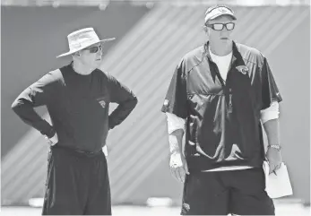  ?? LOGAN BOWLES, USA TODAY SPORTS ?? Calais Campbell says of practices under coach Doug Marrone, right, and executive Tom Coughlin, left: “There are lots of teams that are working hard, but this is a definitely a different level.”