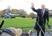  ?? [MANUEL BALCE CENETA/THE ASSOCIATED PRESS] ?? President Donald Trump speaks to the media Tuesday before leaving the White House in Washington to travel to Florida, where he will spend Thanksgivi­ng at Mar-a-Lago.