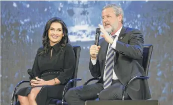  ?? STEVE HELBER/AP ?? The Rev. Jerry Falwell Jr. and his wife, Becki, at a town hall in 2018.