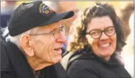  ?? Christian Abraham / Hearst Connecticu­t Media ?? Floyd Welch of East Lyme, who survived the attack on Pearl Harbor, attends the Pearl Harbor Memorial Park dedication ceremony on East Street in New Haven Thursday. At right is his daughter-in-law Kim Welch.