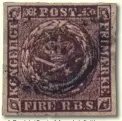  ?? ?? A Danish ‘Coat of Arms’ definitive stamp from 1854 featuring a subtle underprint­ed pattern