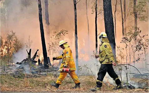  ??  ?? Terrifying: the Australian bush fires have failed to capture the world’s imaginatio­n or outrage, says David Wallacewel­ls, left