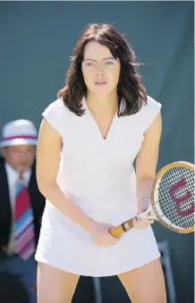  ?? FOX SEARCHLIGH­T PICTURES ?? In Battle of the Sexes, Emma Stone tackles sexism in 1970s-style tennis togs. The movie becomes even more timely with sexual harassment accusation­s being reported on a nearly daily basis.