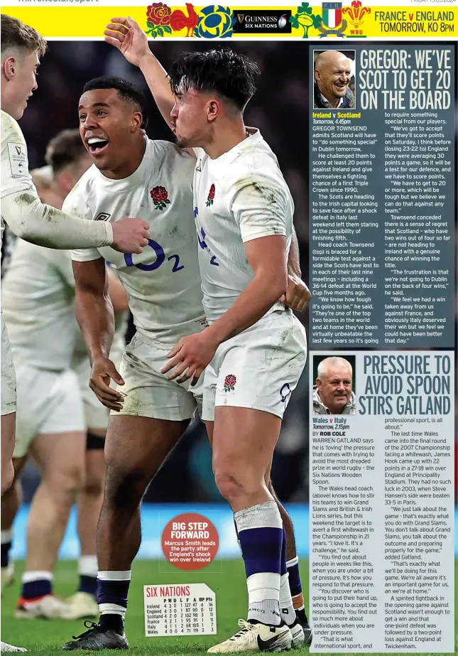  ?? ?? BIG STEP FORWARD
Marcus Smith leads the party after England’s shock win over Ireland