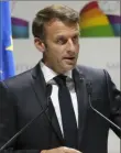  ?? Associated Press ?? French President Emmanuel Macron delivers a speech Sunday at Cry for Peace, an internatio­nal conference for peace, in Rome.