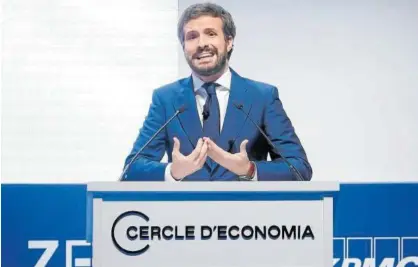  ?? Foto: Efe ?? El líder del PP, Pablo Casado, ayer durante su intervenci­ón en la reunión del Cercle d’economia.