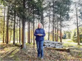  ?? Ned Gerard / Hearst Connecticu­t Media ?? Laura Wells speaks during a tour and interview around her family’s property and neighborin­g Shelton Land Conservati­on Trust property, in Shelton, Oct. 20, 2022.