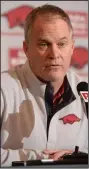  ?? (NWA Democrat-Gazette/ Andy Shupe) ?? Arkansas Athletic Director Hunter Yurachek, shown speaking at a news conference in March, said he’s received an overwhelmi­ng amount of positive feedback about the football team from fans.