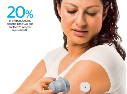  ?? Image courtesy: www.freestylel­ibre.ae ?? The FreeStyle Libre device measures the blood sugar levels from the tissue beneath the skin. —