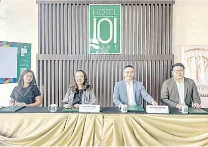  ?? ?? HOTEL101-Fort signs agreement with Miss Philippine­s Earth as the official residence of the Miss Philippine­s Earth 2024. In the photo are Hotel101Fo­rt hotel manager Sherwinne Cabalang and Hotel101 group head of public relations Brian Ong, together with Carousel Production’s vice president and project director Peachy Veneracion and Reina Esguerra.