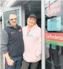  ?? Photos / Steve Braunias ?? Mr Lobster customers Johnny Leung and Roxie Fu’s travel agency revenue is close to zero; Sean Keys and Debbie Keys, from La Porchetta, are thankful for the wage subsidy.