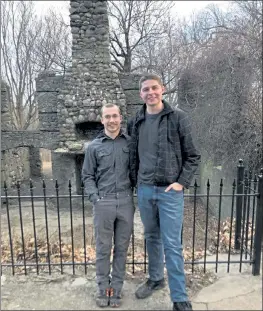  ?? COURTESY ROAD TRIP RIDDLES ?? Road Trip Riddles co-founder Nick Rogers, left, and Devin Allen at Bancroft Castle in Groton, one of the first places they explored together that inspired their business endeavor.